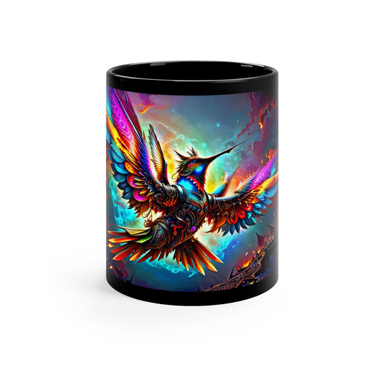 Chrono Wings" Steampunk Hummingbird  11oz Black Mug