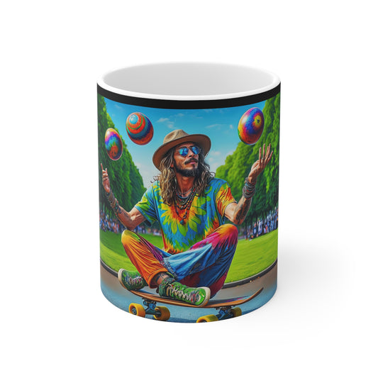 Celestial Juggler A Tie-Dye Symphony of Freedom Ceramic Mug 11oz
