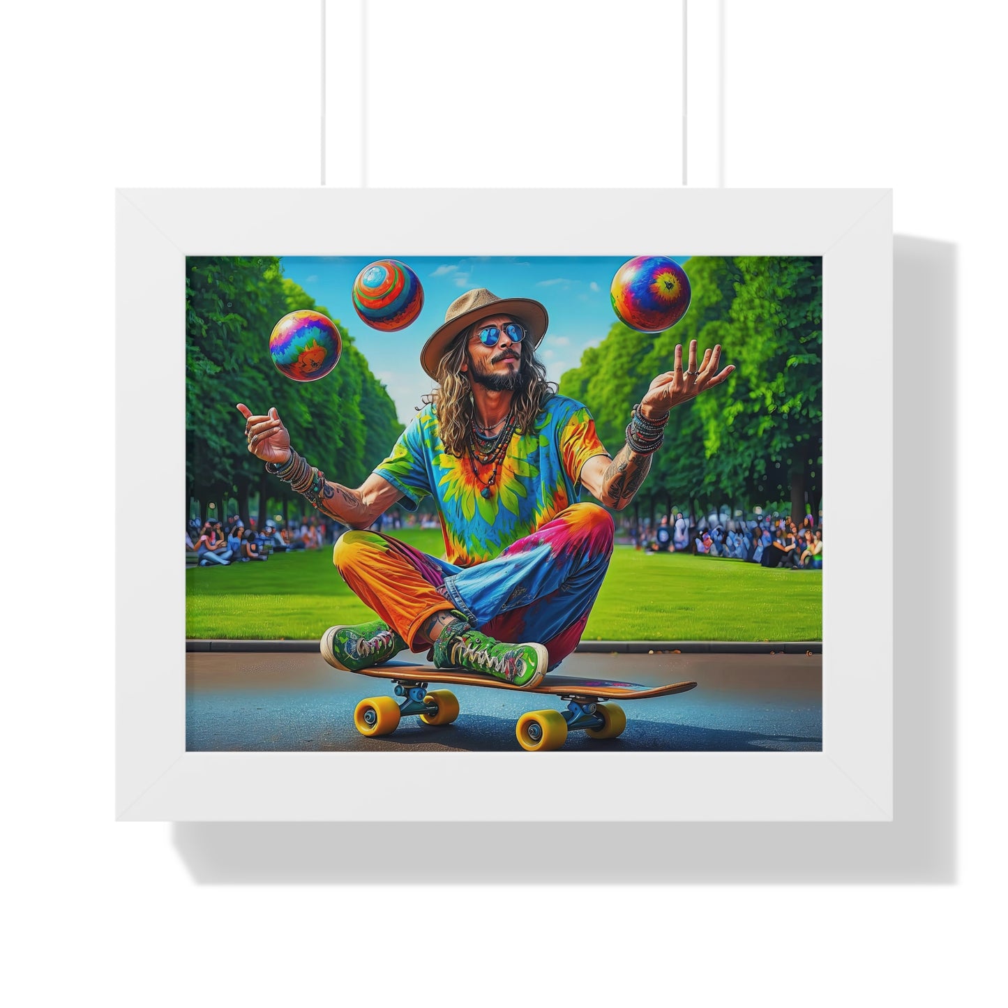Celestial Juggler A Tie-Dye Symphony of Freedom Framed Horizontal Poster