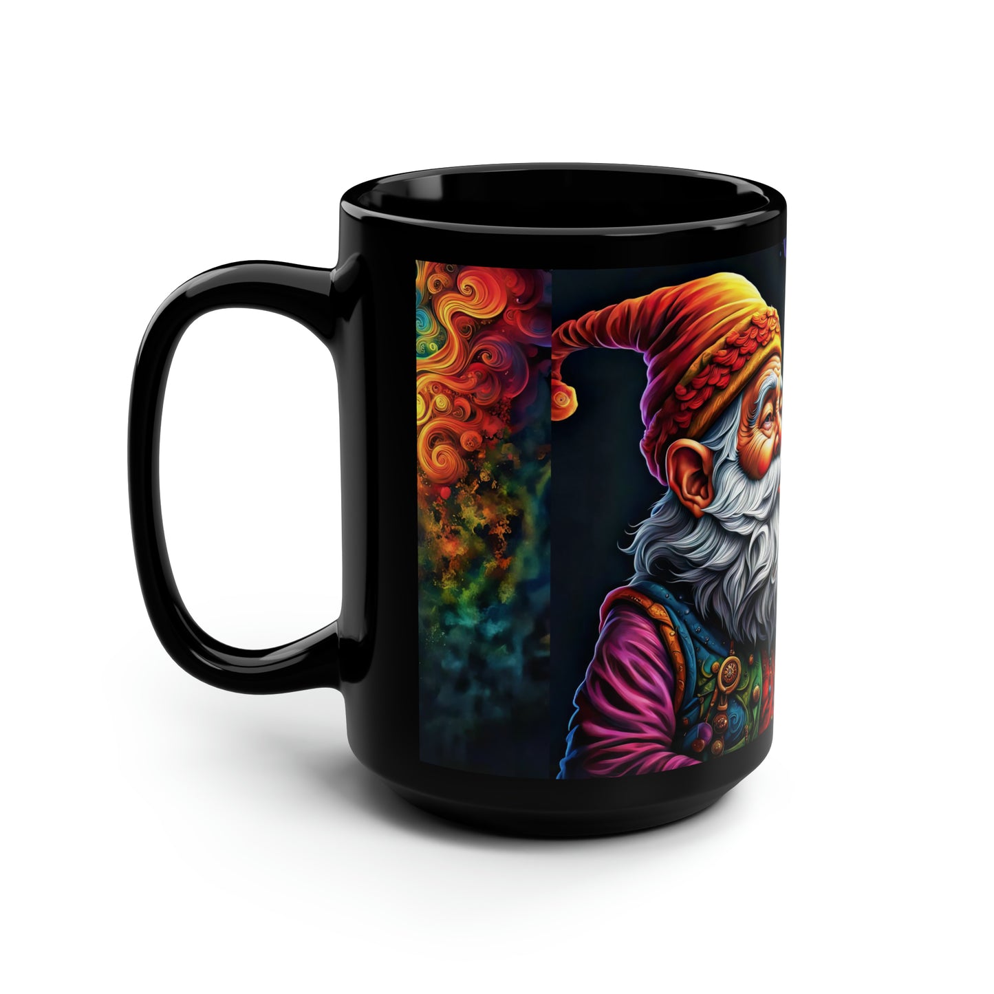 Embrace Elegance and Enchantment: The Whimsical Gnome 15 oz Black Coffee Mug